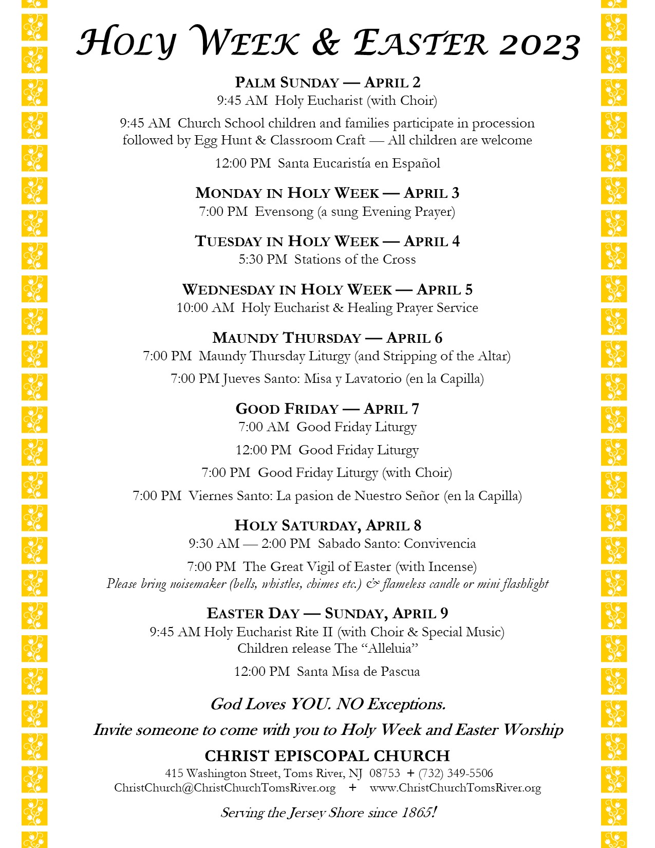 2023 Holy Week & Easter schedule full size
