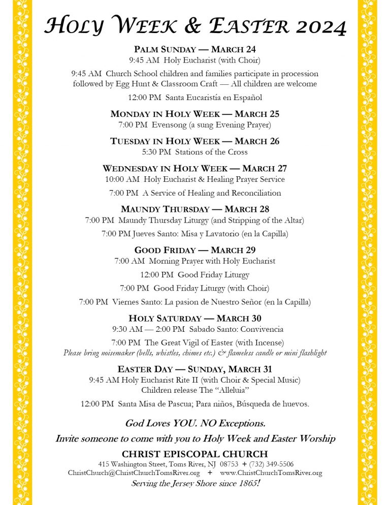 2024 Holy Week & Easter schedule full size