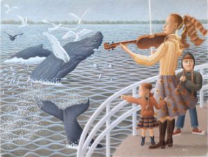 Mother Playing violin for whales